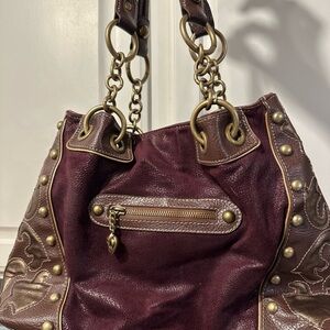 NEW W/O TAGS Kathy Van Zeeland RARE plum eggplant purple suede studded purse